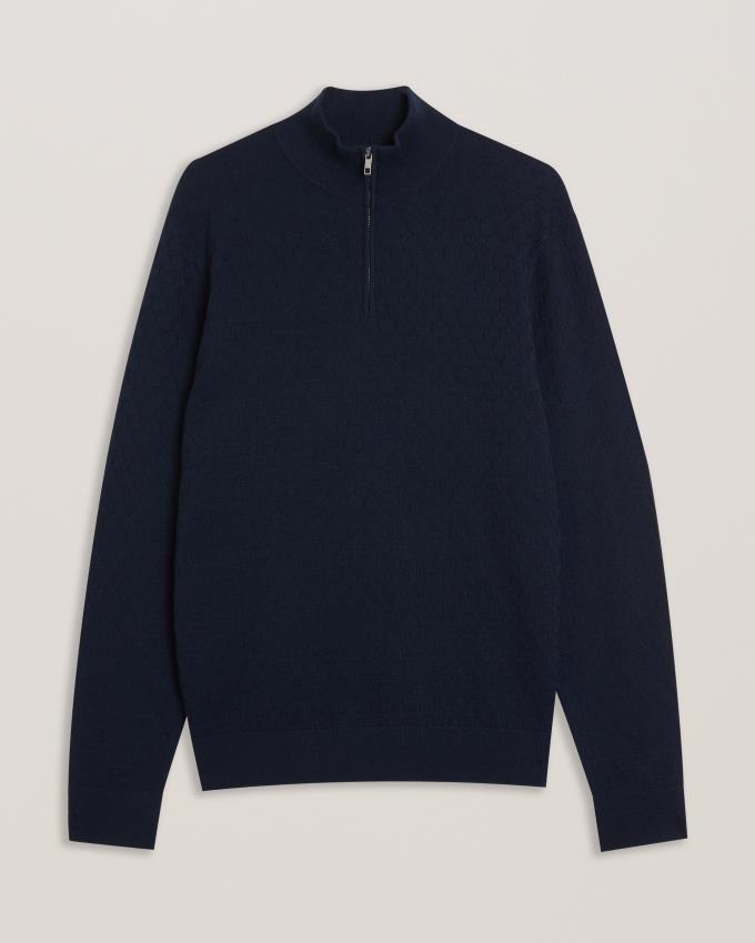 Pull Ted Baker Textured Knit Funnel Neck Bleu Marine Homme | BMA-65116461